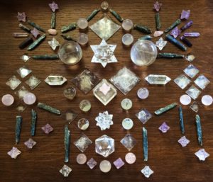 Quartz, Morganite, Kyanite, Pink Girasol, Amethyst and Rose Quartz Crystal Gride by Woodlights Woudlicht