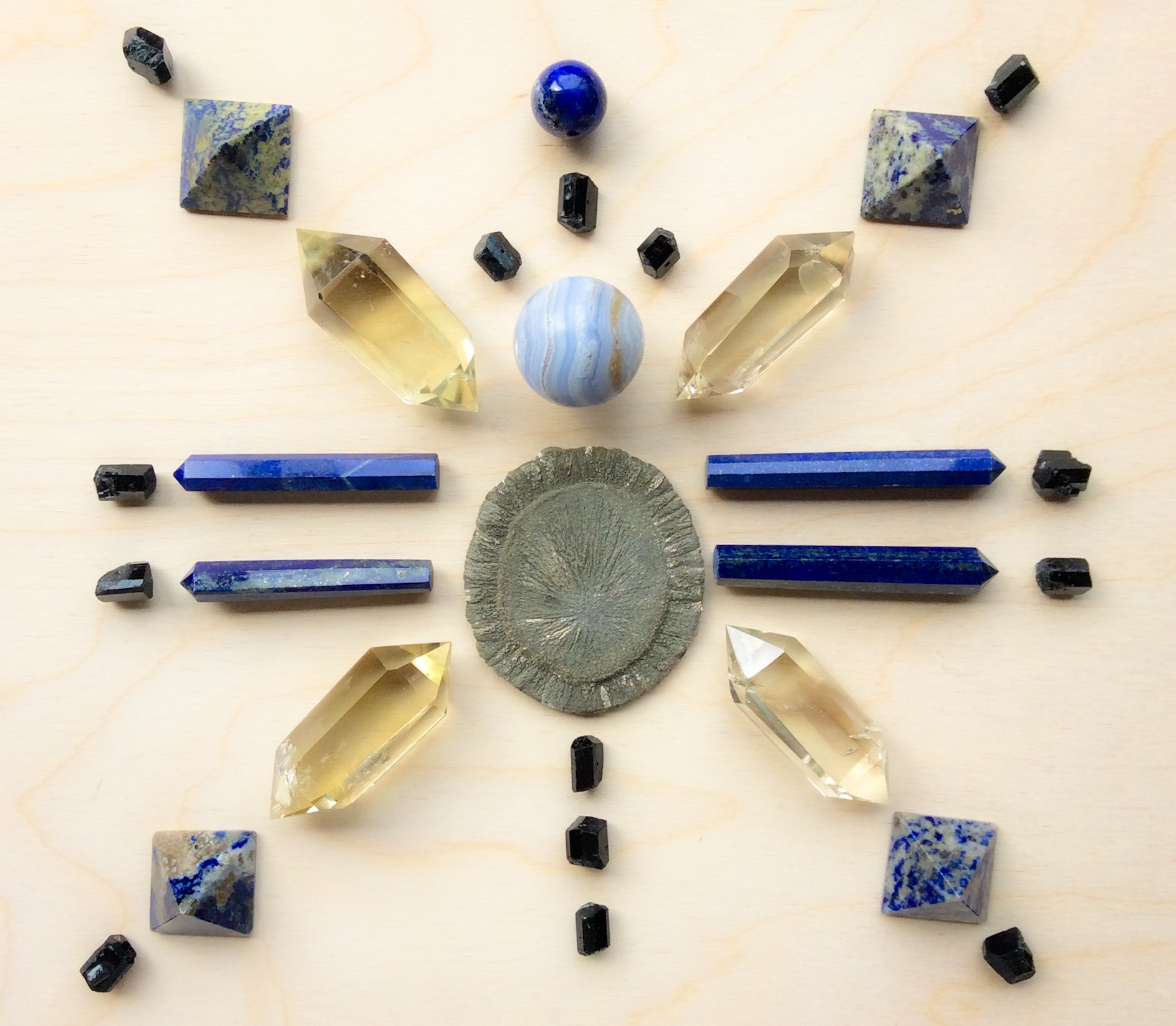 Lapis Lazuli, Blue Lace Agate, Pyrite, Schörl and Citrine