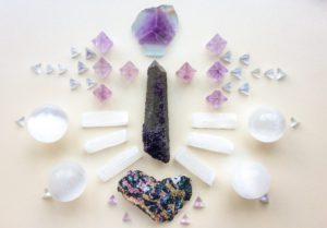 Smoky Quartz 'Sirius Soul' with purple Fluorite, Eudialyte, Amethyst, Fluorite and Selenite