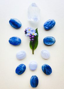Blue Lace Agate, Kyanite, Dumortierite in Quartz and Forget-me-not