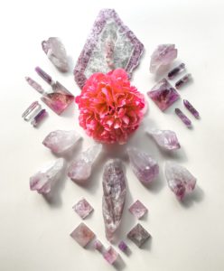 Auralite, Lepidolite with Mica, Amethyst, Scepter Amethyst, Ametrine and Paeonia