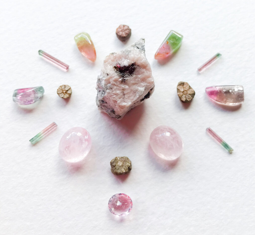 Wendwilsonite, Cherry Blossom Stone, Morganite and Bi-colour Tourmaline