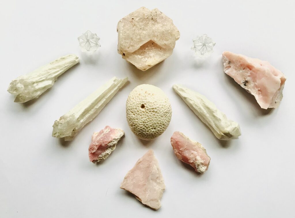 Morganite, Coral Stone, Pink Andean Opal, White Druid Quartz, quartz