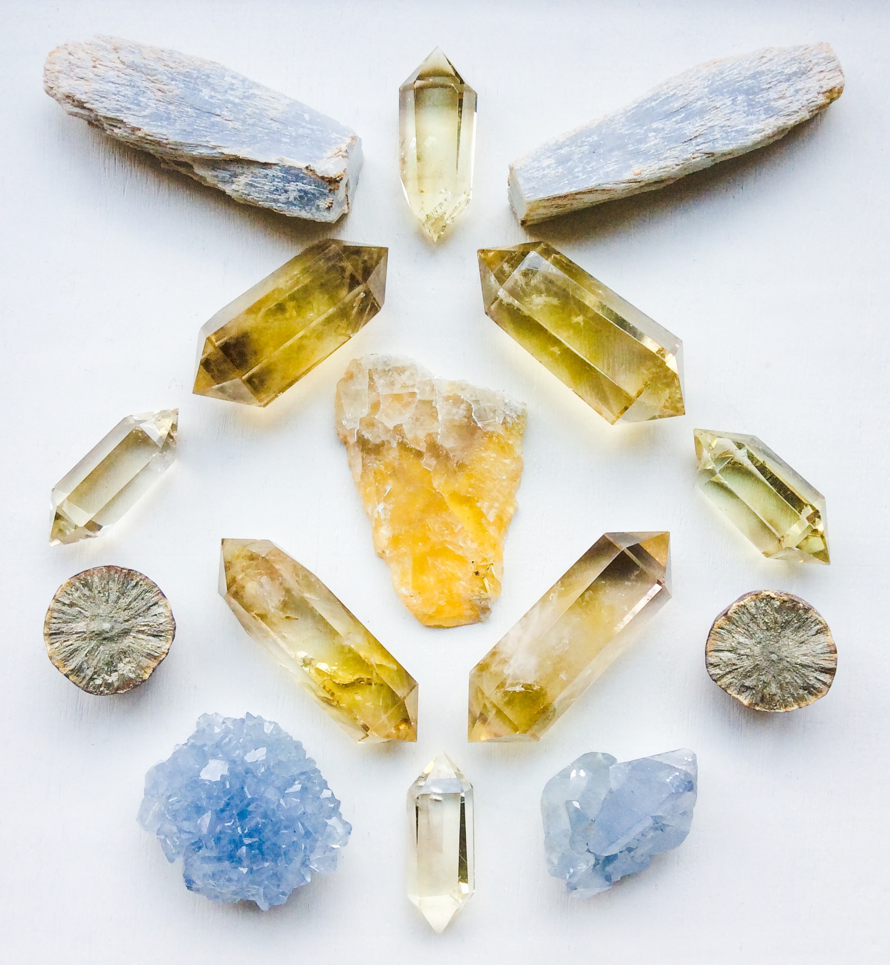 Yellow Fluorite, Citrine, Anhydrite, Marcasite and Celestine