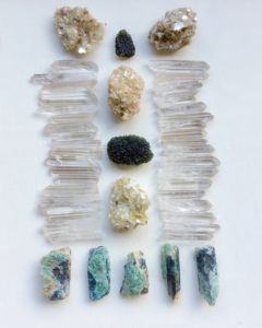 Moldavite, Star Muscovite, Lemurian Quartz, Quartz, and Fuchsite with Kyanite