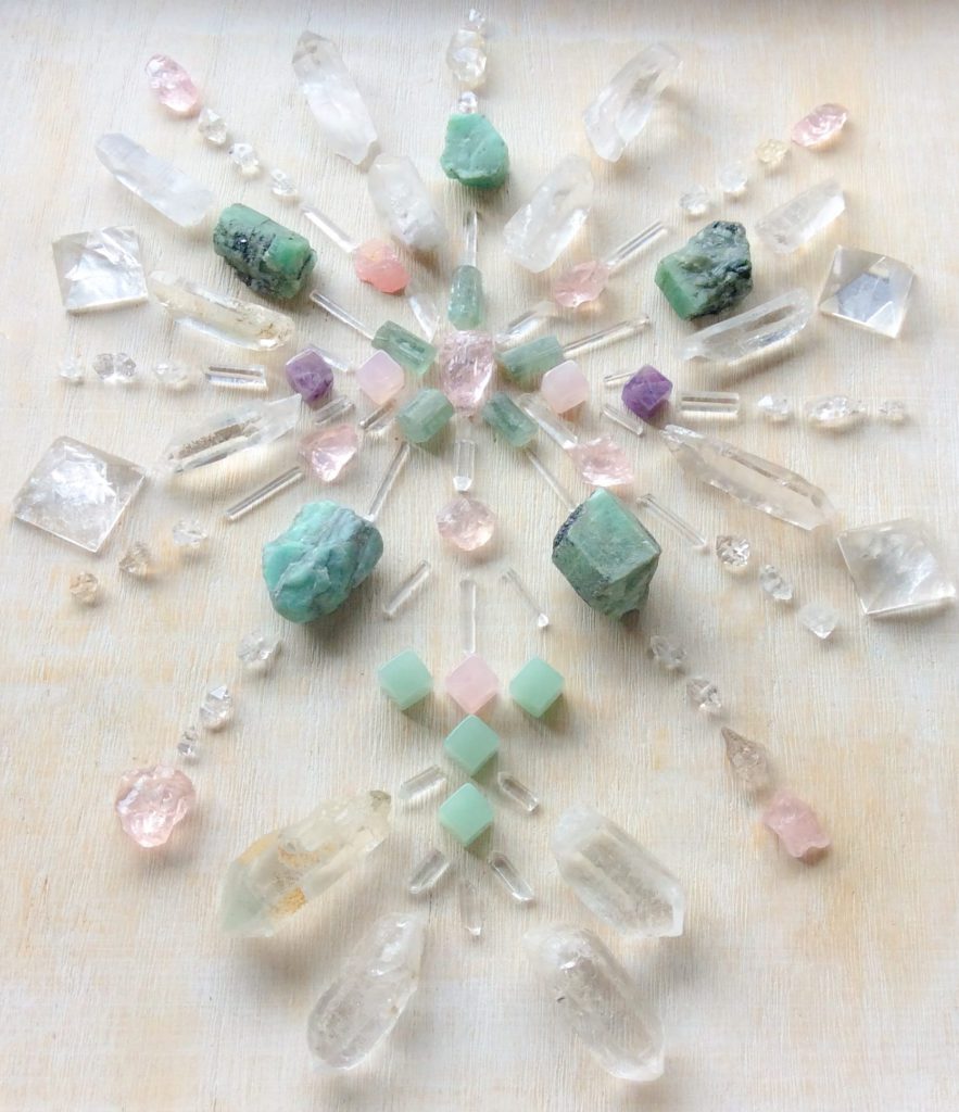 Rose Quartz, Emerald, Jade, Amethyst, Aquamarine, Herkimer Diamond and Quartz