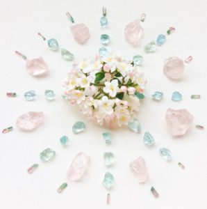Aquamarine, Rose Quartz, Bi-colour Tourmaline and Viburnum Crystal Mandala