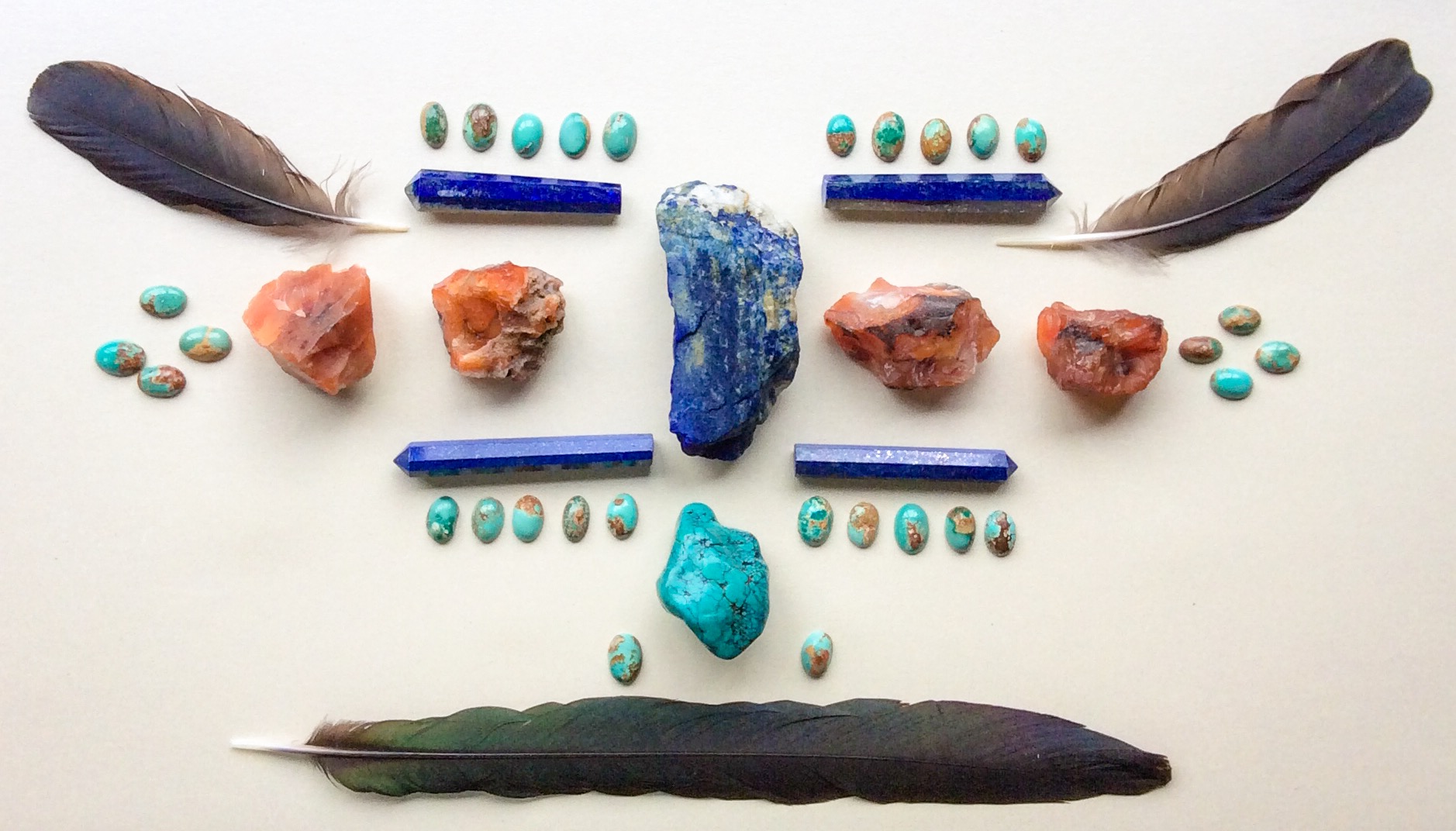 Lapis Lazuli, Carnelian, Turquoise and feathers found
