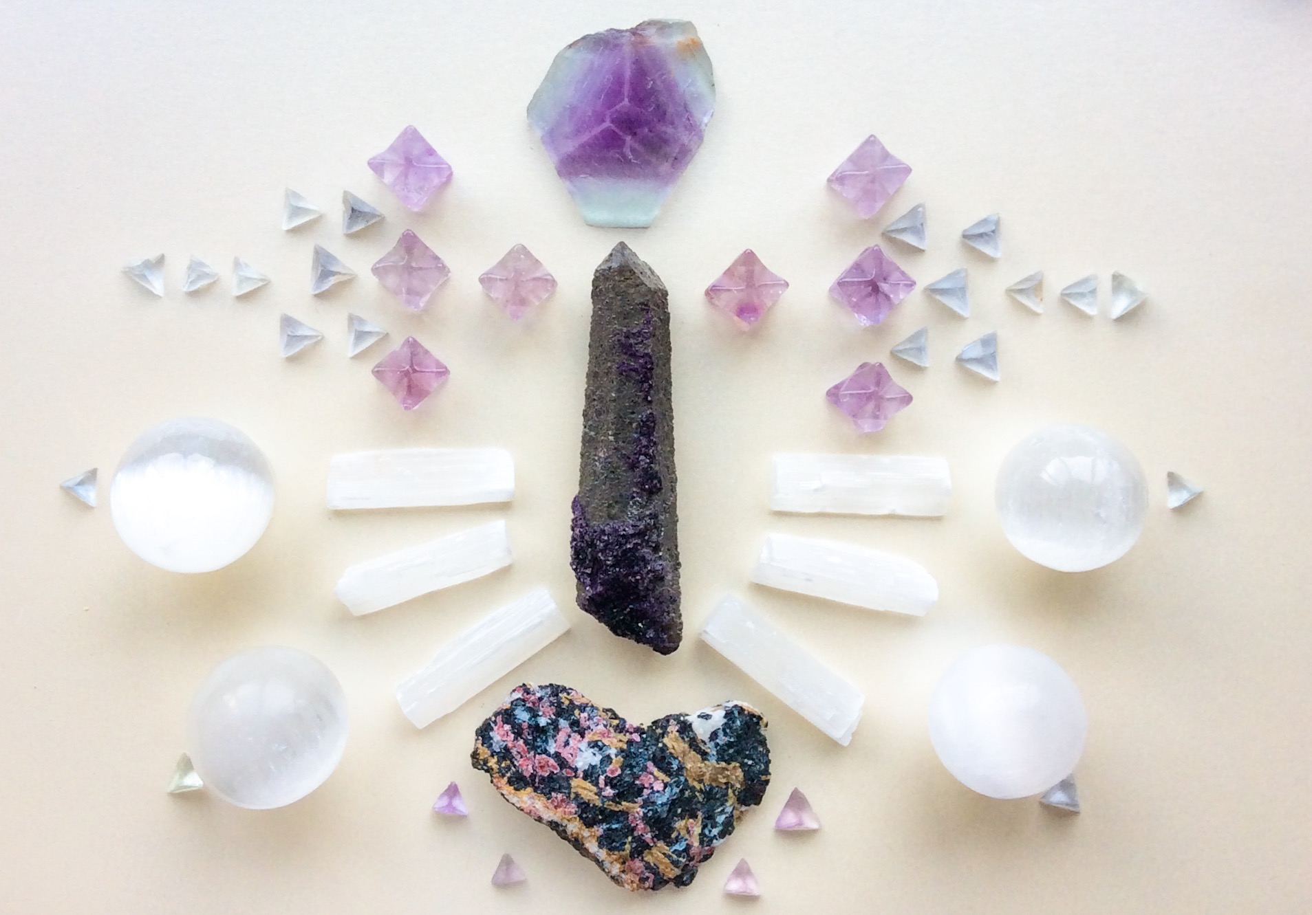 Smoky Quartz 'Sirius Soul' with purple Fluorite, Eudialyte, Amethyst, Fluorite and Selenite