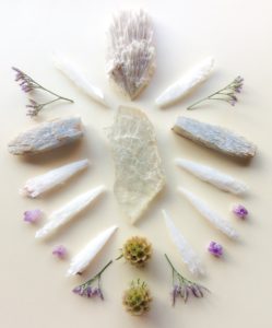 Topaz, Scolecite, Anhydrite, Amethyst, Limonium and Scabiosa Seedpods