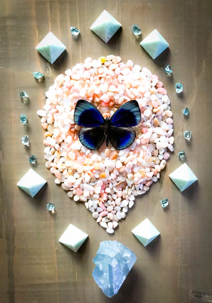 Pink Andean Opal, Aquamarine, Celestine, Amazonite and Calithea optima