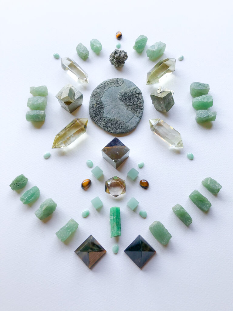 Pyrite, Citrine, Jade, Aventurine, Tiger Eye and Emerald