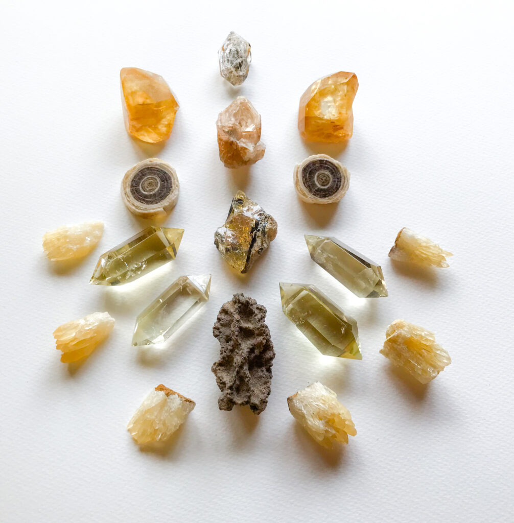 Ethiopian Opal, Fulgurite, Elestial Fenster Quartz, Herkimer Diamond, Honey Calcite, Aragonite, Citrine