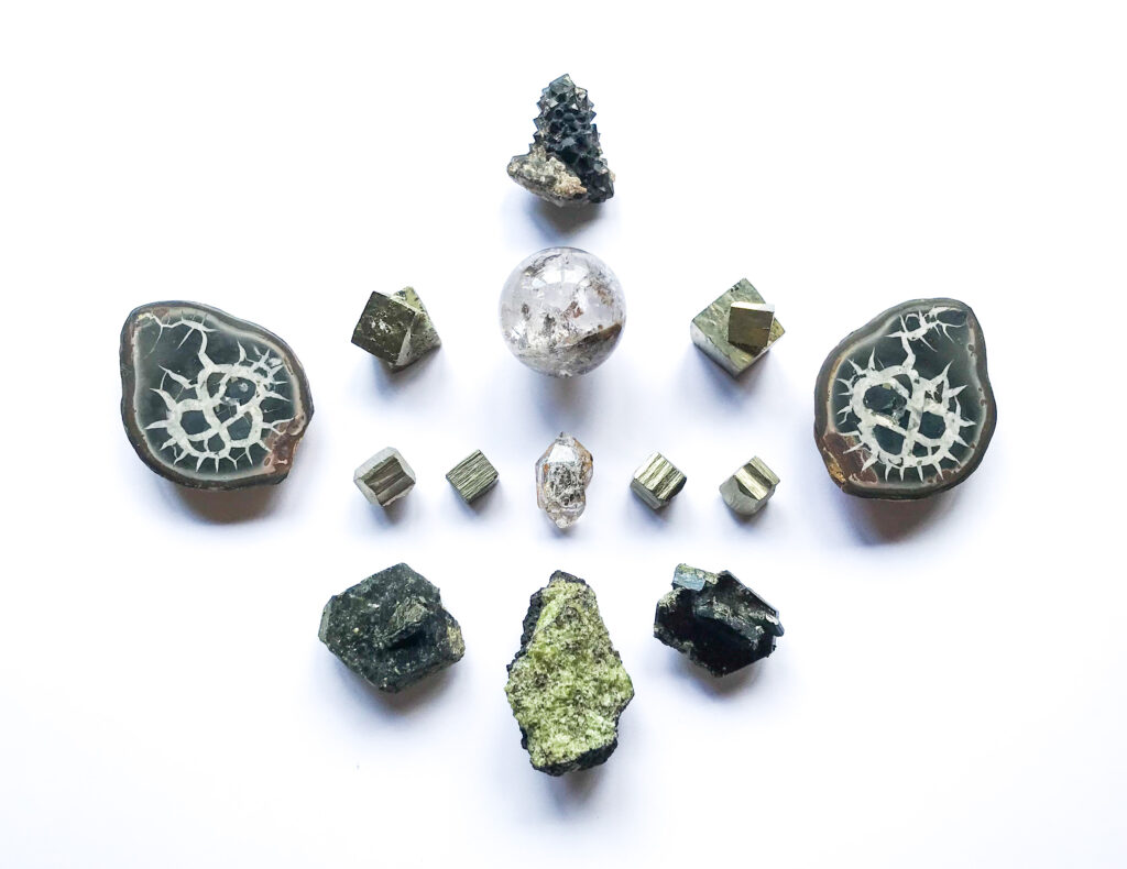 Herkimer Diamond, Inclusions Quartz, Pyrite, Olivine on Matrix, Morion Quartz, Epidote, Septarian