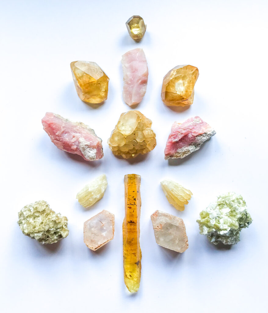 Honey Calcite, Pink Andean Opal, Amber, Morganite, Star Muscovite